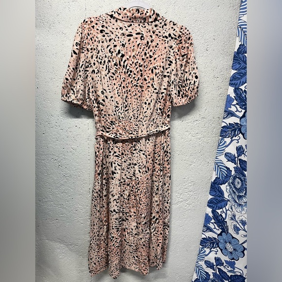Time and Tru Dress Pink Animal Print Midi Button Front Short Sleeve Medium - Picture 9 of 12